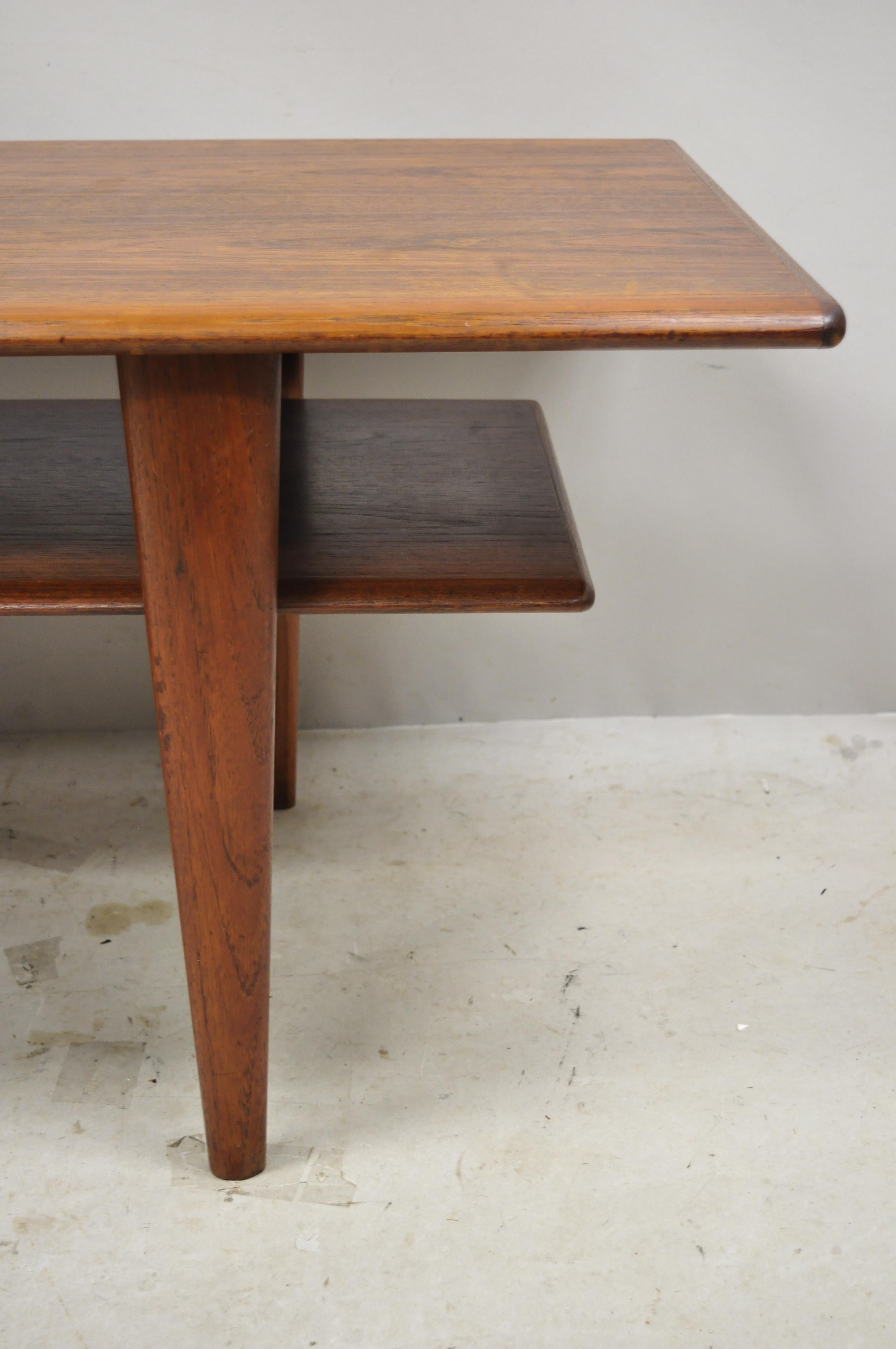Fabric Midcentury Danish Modern Rectangular Two-Tier Teak Long Coffee Table