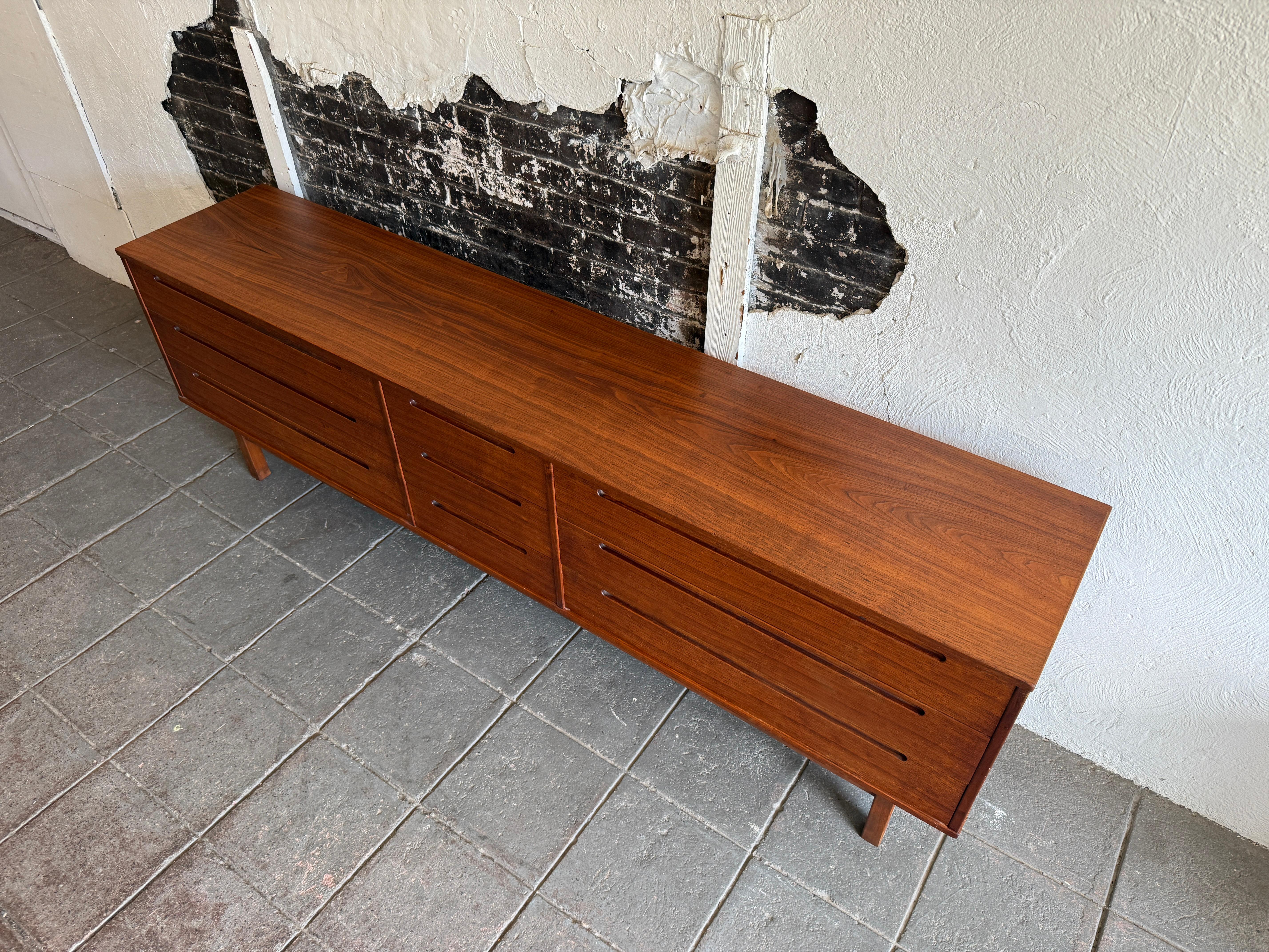 Rare Mid century Danish modern 9 drawer long low dresser credenza Nils Jonsson In Good Condition For Sale In Brooklyn, NY