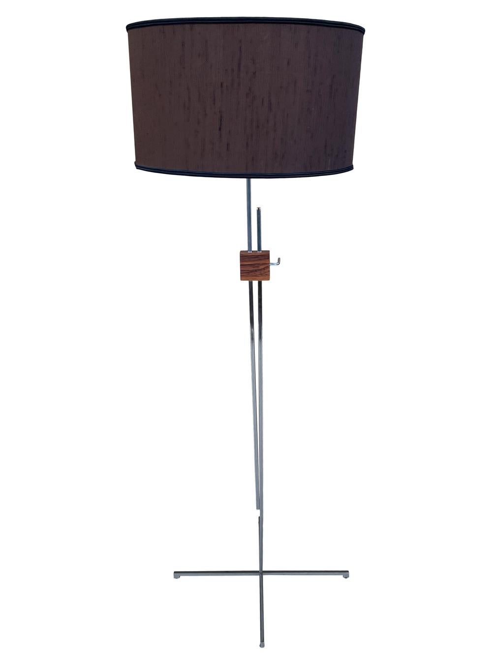 Mid Century Danish Modern Adjustable Height Floor Lamp in Rosewood & Chrome For Sale 1