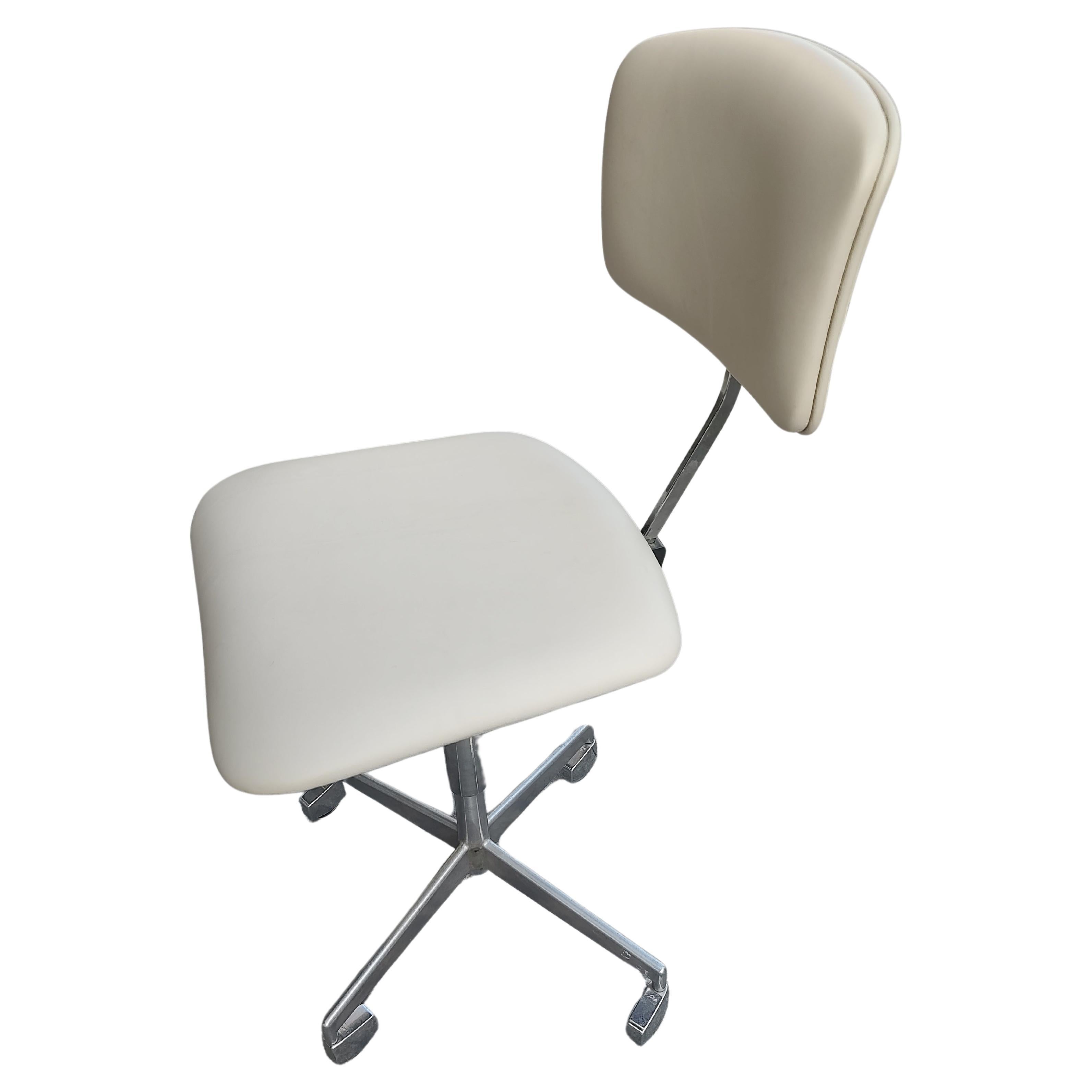 Mid Century Danish Modern Adjustable Restored Desk Office Chair in White Leather