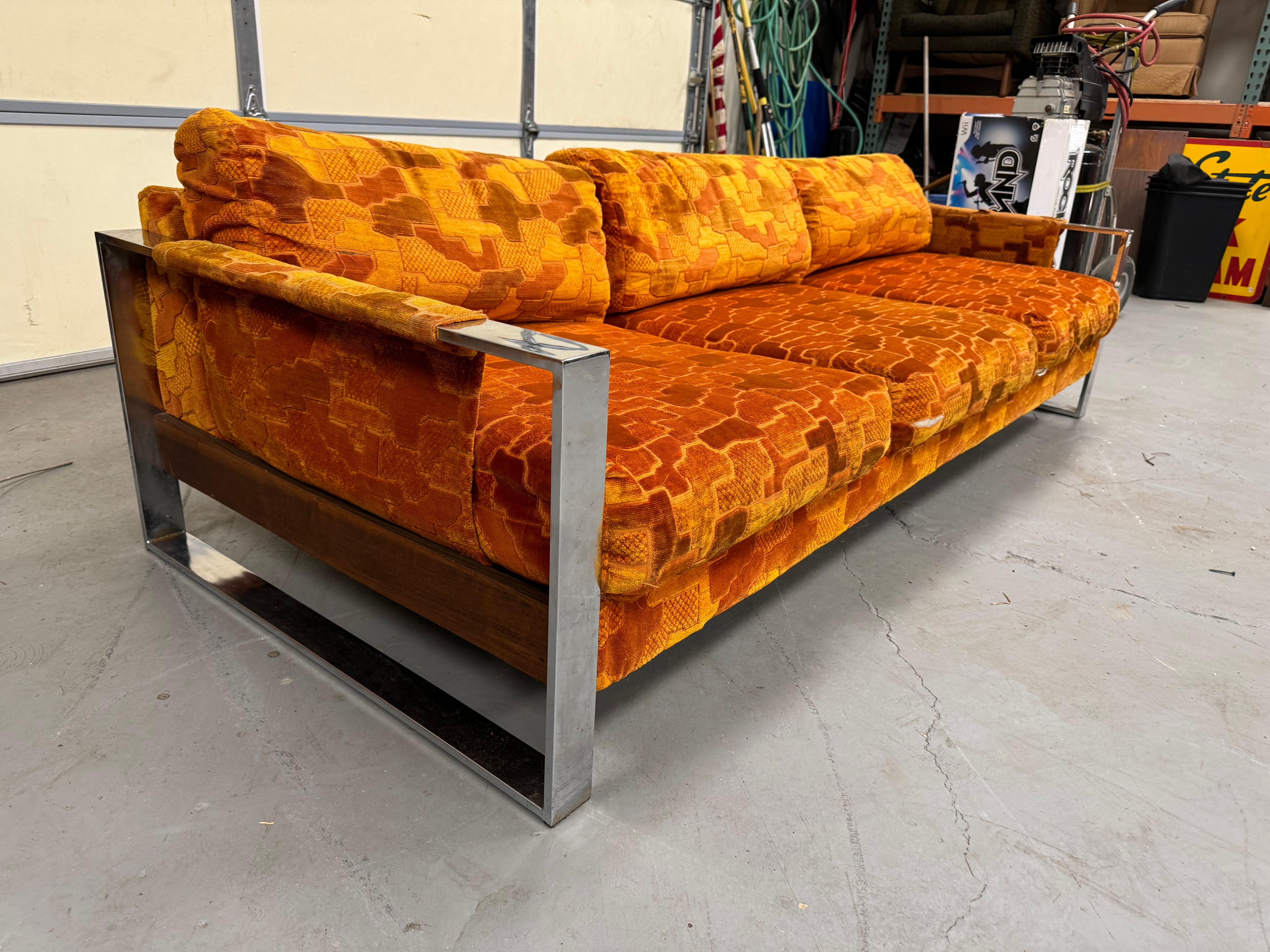 Mid Century Danish Modern Adrian Pearsall Chrome Craft Associates Sofa 9