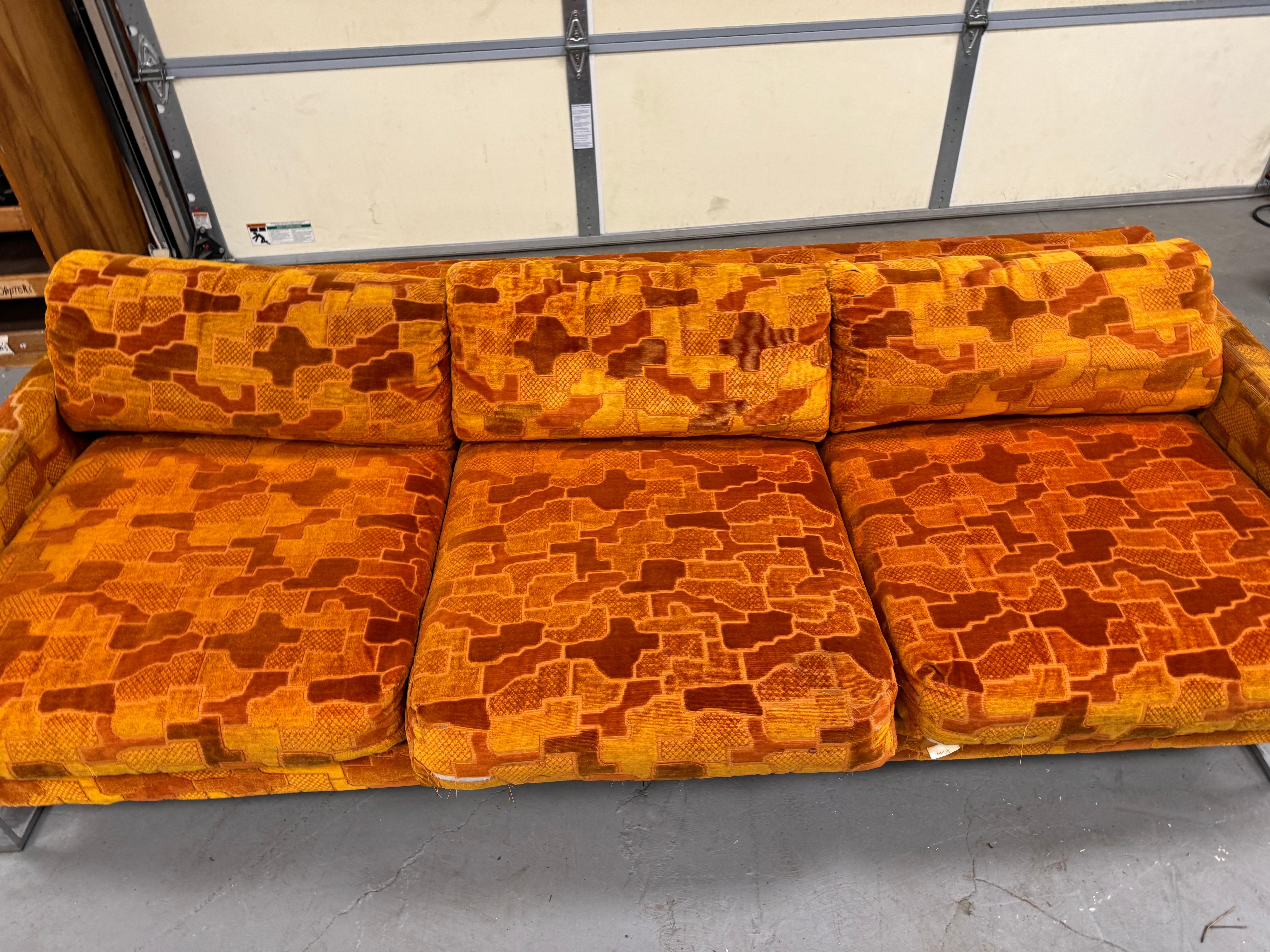 Mid Century Danish Modern Adrian Pearsall Chrome Craft Associates Sofa In Fair Condition In Wilmington, DE