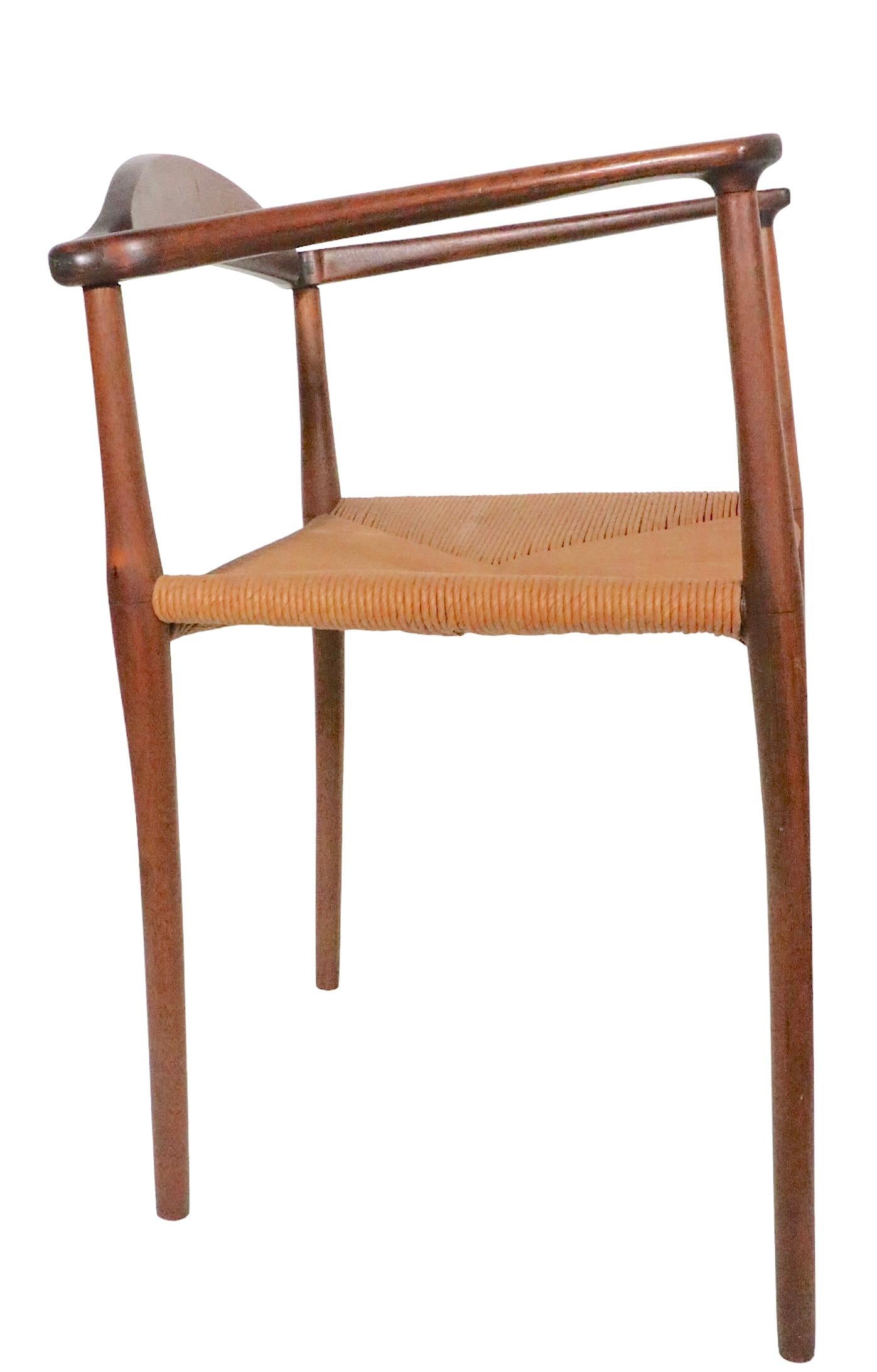 Mid Century Danish Modern Arm Dining Chair in Walnut with Rope Seat, circa 1950s 5