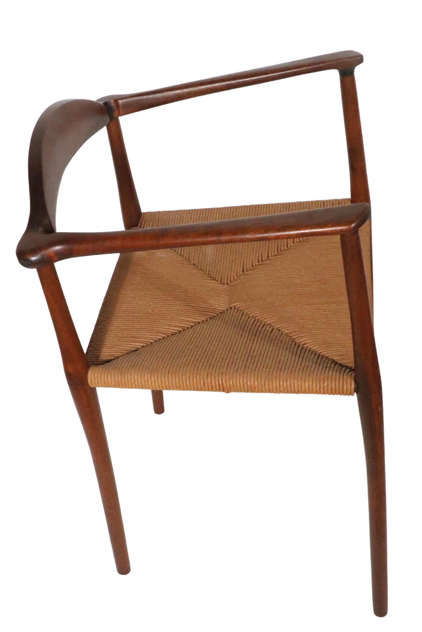Mid Century Danish Modern Arm Dining Chair in Walnut with Rope Seat, circa 1950s 6