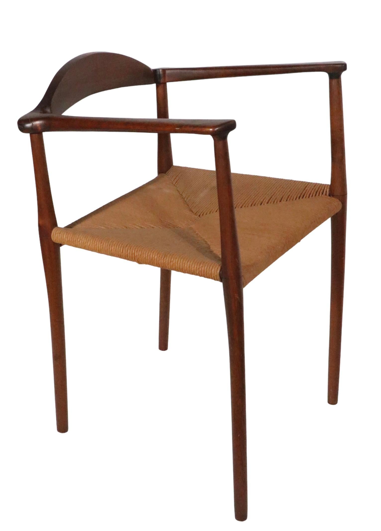 Mid Century Danish Modern Arm Dining Chair in Walnut with Rope Seat, circa 1950s 7