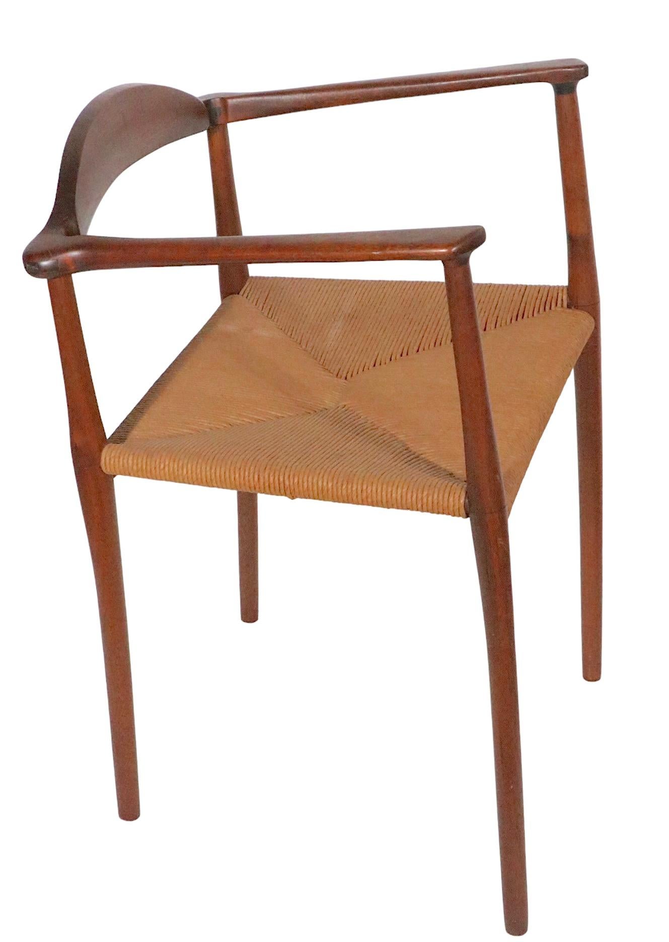 Mid Century Danish Modern Arm Dining Chair in Walnut with Rope Seat, circa 1950s 8