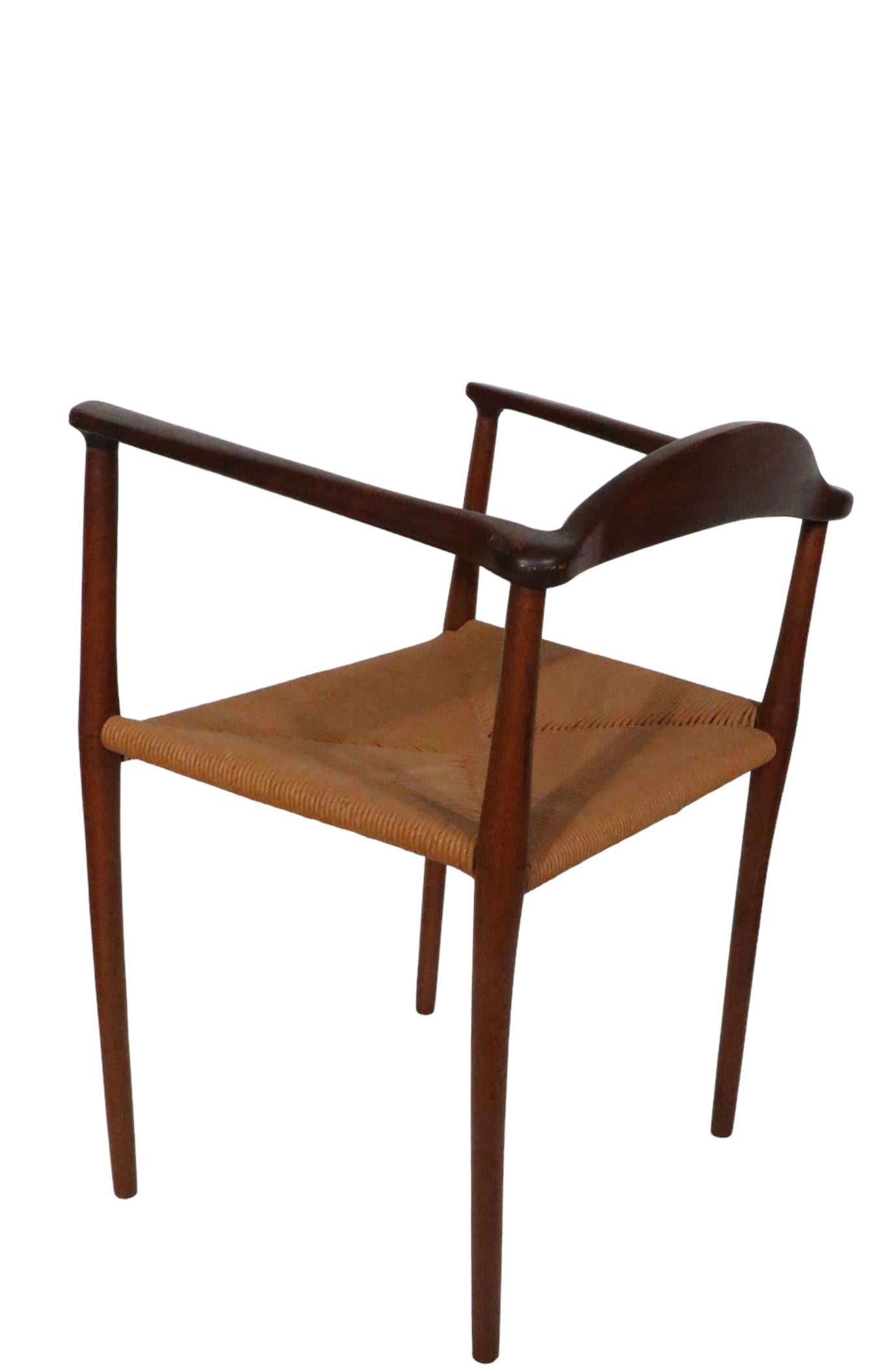 Scandinavian Modern Mid Century Danish Modern Arm Dining Chair in Walnut with Rope Seat, circa 1950s