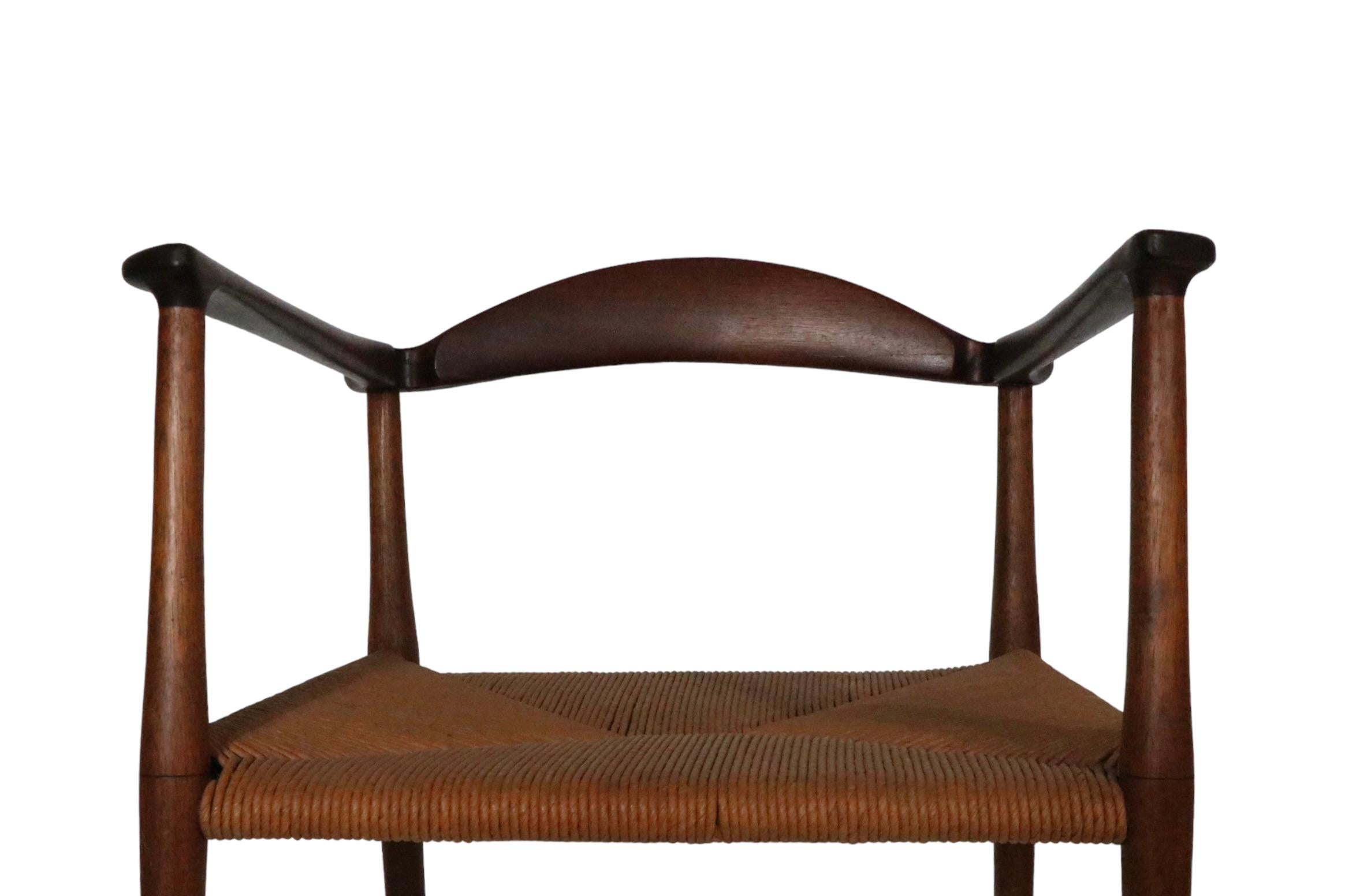 20th Century Mid Century Danish Modern Arm Dining Chair in Walnut with Rope Seat, circa 1950s