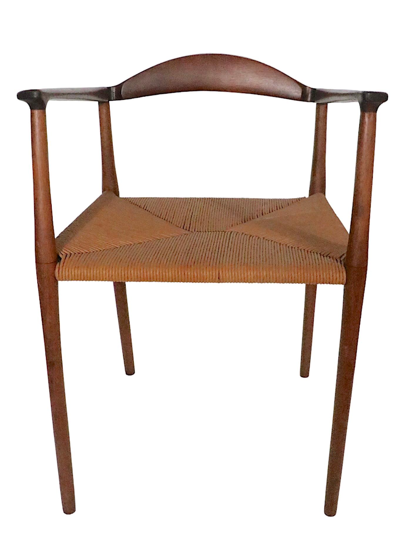 Mid Century Danish Modern Arm Dining Chair in Walnut with Rope Seat, circa 1950s 1