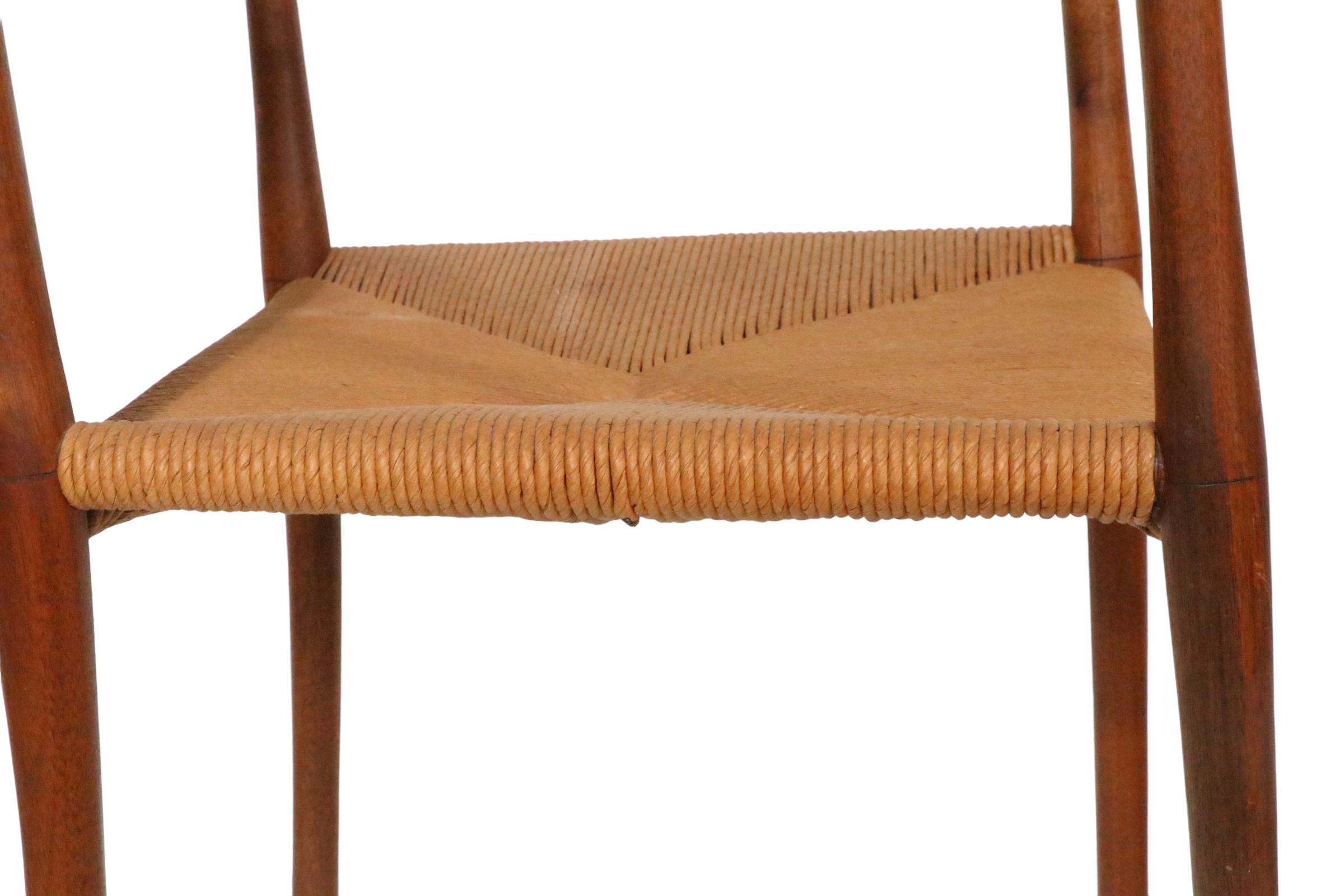 Mid Century Danish Modern Arm Dining Chair in Walnut with Rope Seat, circa 1950s 2