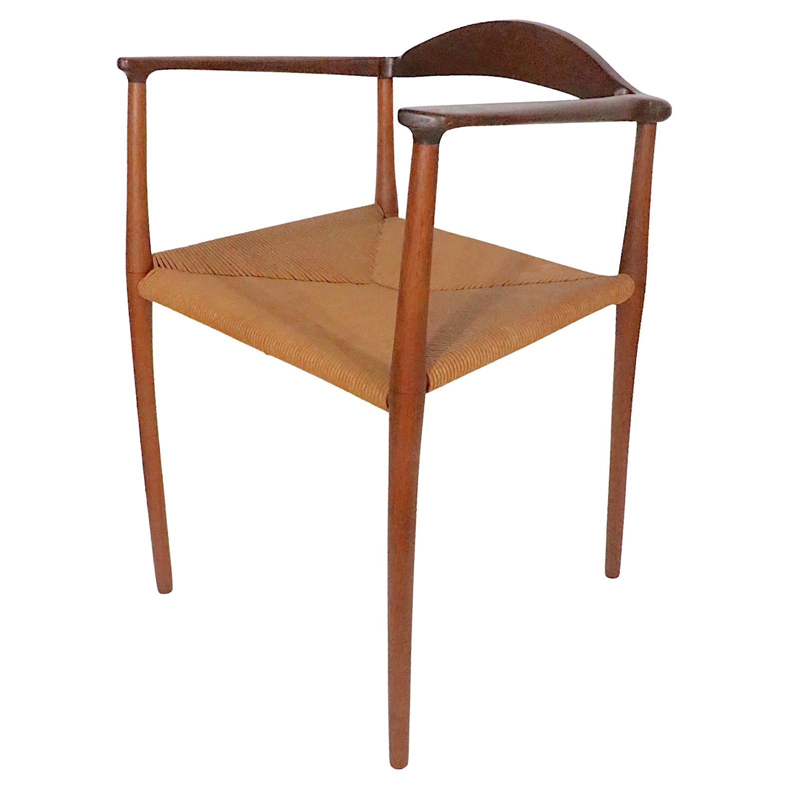 Mid Century Danish Modern Arm Dining Chair in Walnut with Rope Seat, circa 1950s