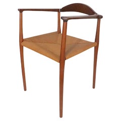 Mid Century Danish Modern Arm Dining Chair in Walnut with Rope Seat, circa 1950s