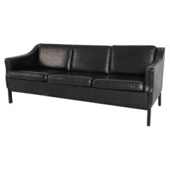 Mid Century Danish Modern Precioso Sofá de cuero negro