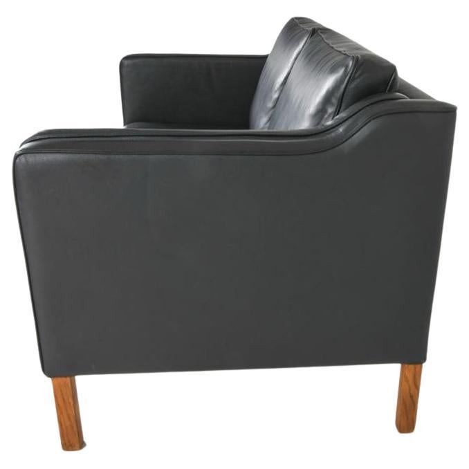 Mid-Century Modern Mid-Century Danish Modern Beautiful Black Leather 2 Seat Sofa oak Legs For Sale