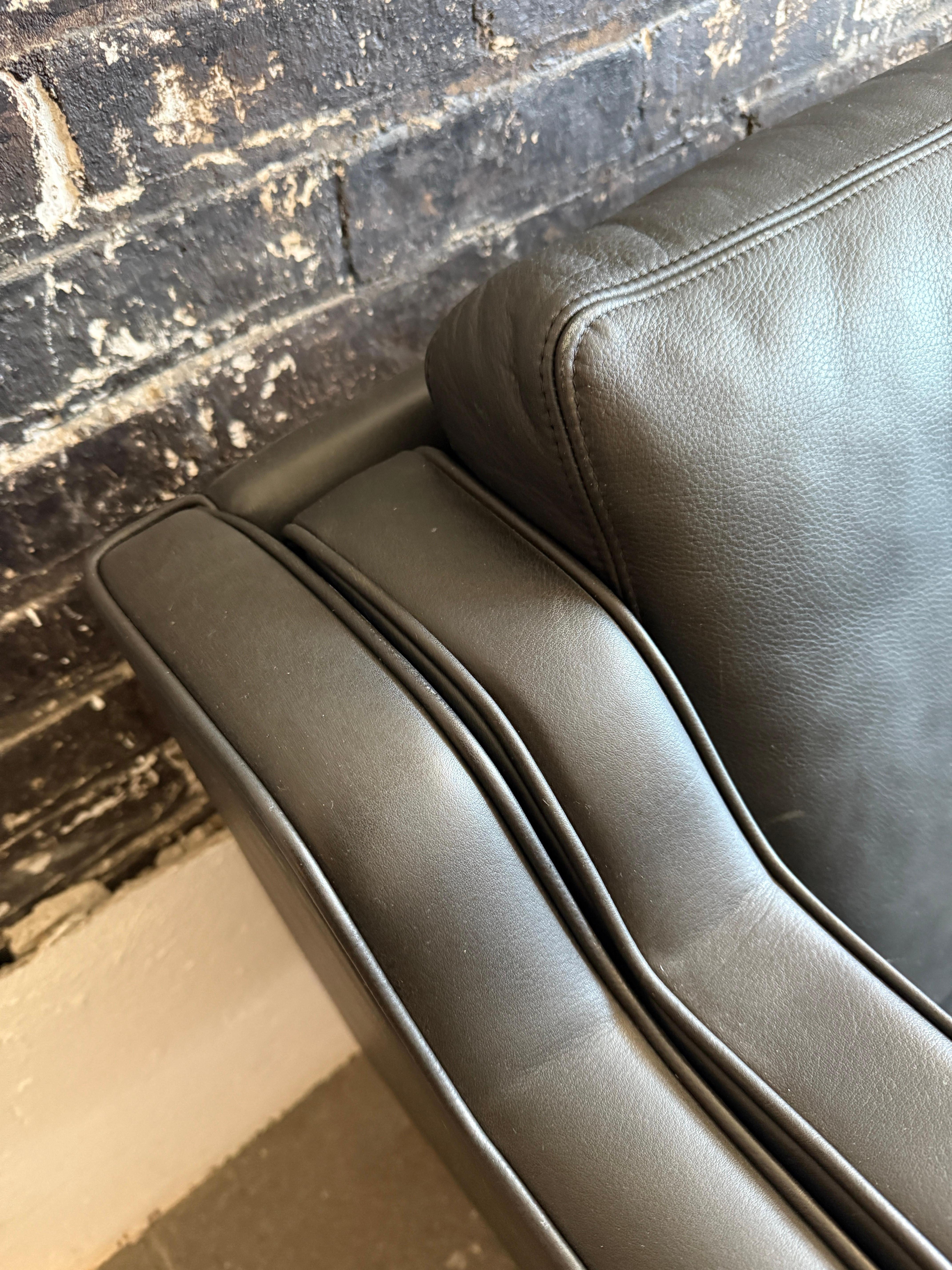 Mid century Danish Modern Beautiful Black Leather 3 Seat Sofa birch Legs 1