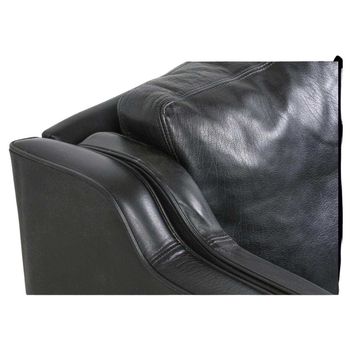 Mid-20th Century Mid Century Danish Modern Beautiful Black Leather 3 Seat Sofa Wood Legs
