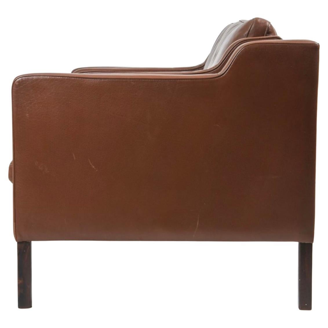 Mid-Century Modern Mid Century Danish Modern Beautiful Brown Leather 2 Seat Sofa loveseat For Sale