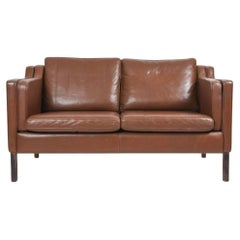 Mid Century Danish Modern Beautiful Brown Leather 2 Seat Sofa loveseat