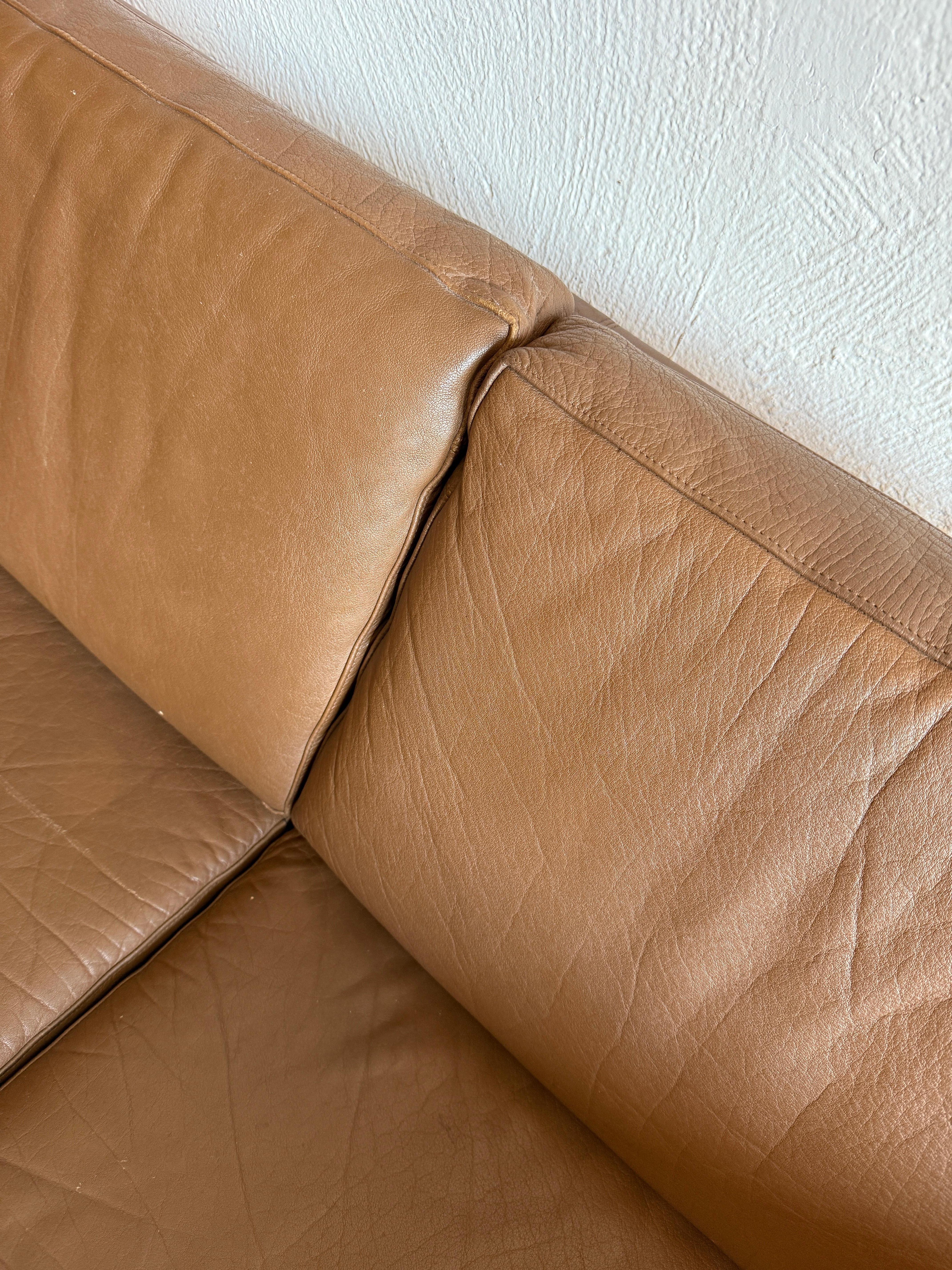 Mid-20th Century Mid Century Danish Modern Beautiful Brown Leather 3 Seat Sofa wood Legs