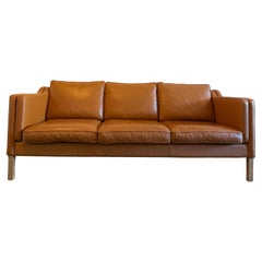 Mid Century Danish Modern Beautiful cognac Leather 3 Seat Sofa birch Legs