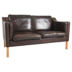 Mid Century Danish Modern Beautiful Dark Brown Leather 2 Seat Sofa loveseat