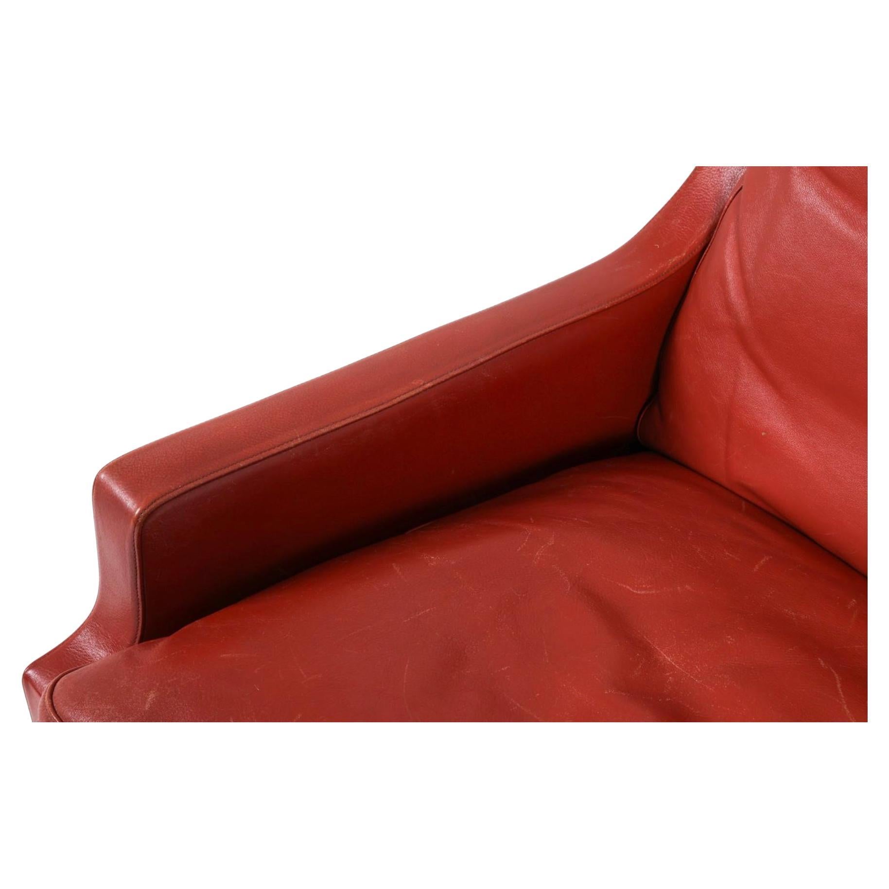 Midcentury Danish modern beautiful dark Red leather 2 seat sofa dark brown rosewood legs. Style of Børge Mogensen. Beautiful Dark Red leather is soft and shows little signs of use but broken in nicely. Great small Danish Modern sofa has original