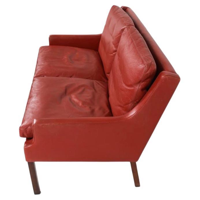 Mid-Century Modern Mid-Century Danish Modern Beautiful Red Leather 2 Seat Sofa rosewood Legs