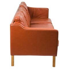 Mid century Danish Modern Beautiful Red Leather 3 Seat Sofa Børge Mogensen style