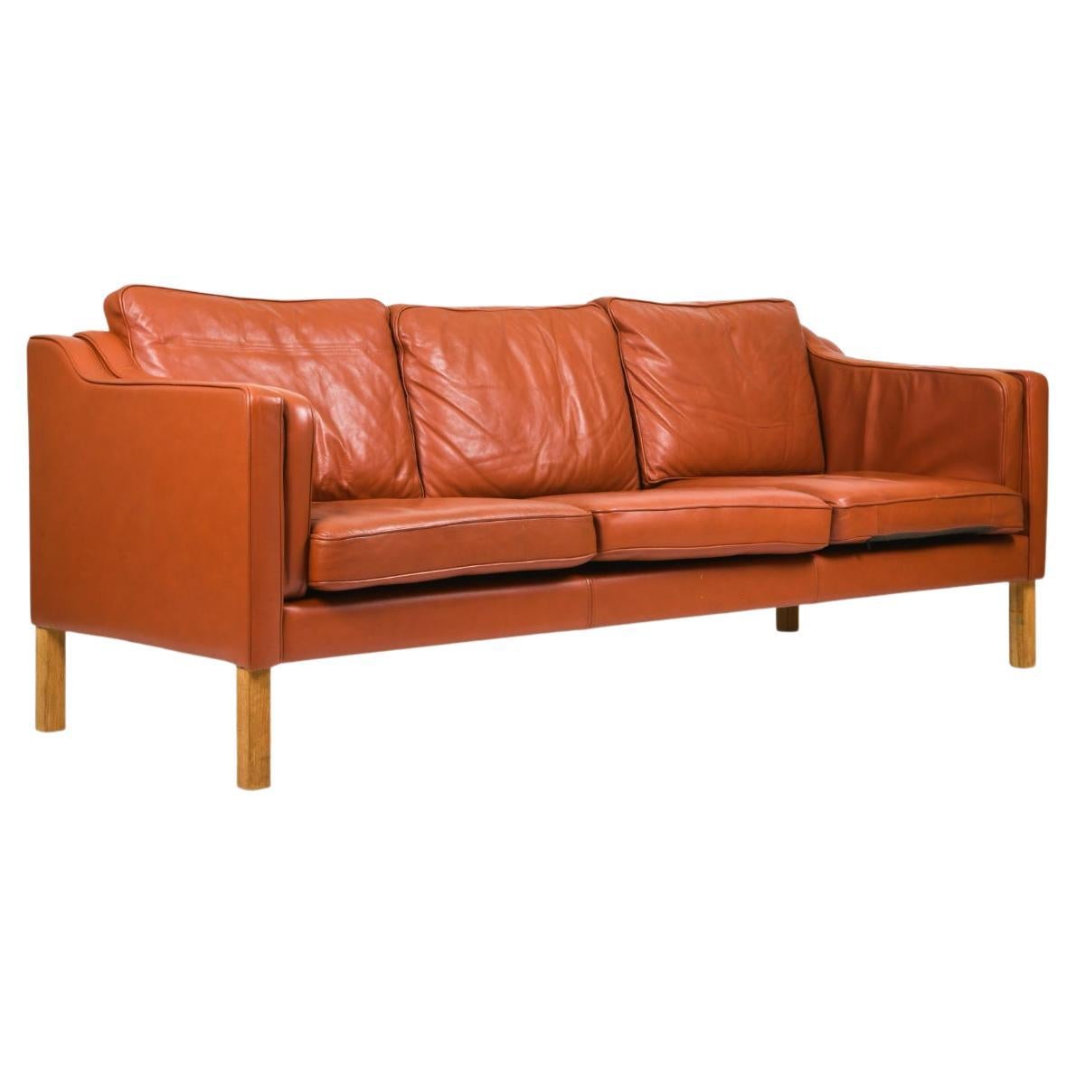 Mid-Century Modern Mid century Danish Modern Beautiful Red Leather 3 Seat Sofa Børge Mogensen style For Sale