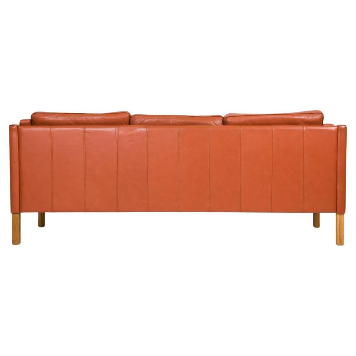 Mid century Danish Modern Beautiful Red Leather 3 Seat Sofa Børge Mogensen style In Good Condition For Sale In Brooklyn, NY