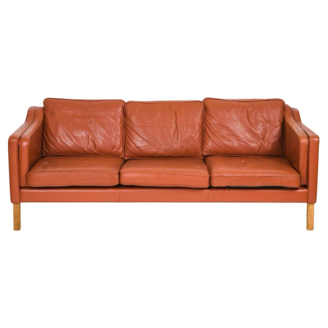 Mid century Danish Modern Beautiful Red Leather 3 Seat Sofa Børge Mogensen style For Sale