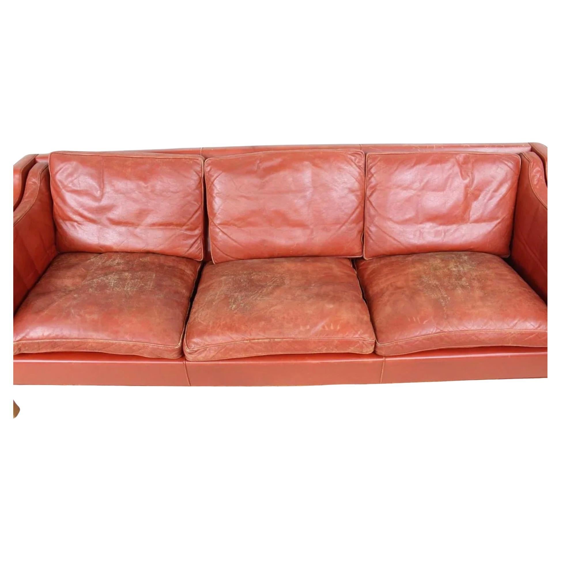 Mid-Century Modern Mid century Danish Modern Beautiful Red Leather 3 Seat Sofa by Børge Mogensen For Sale