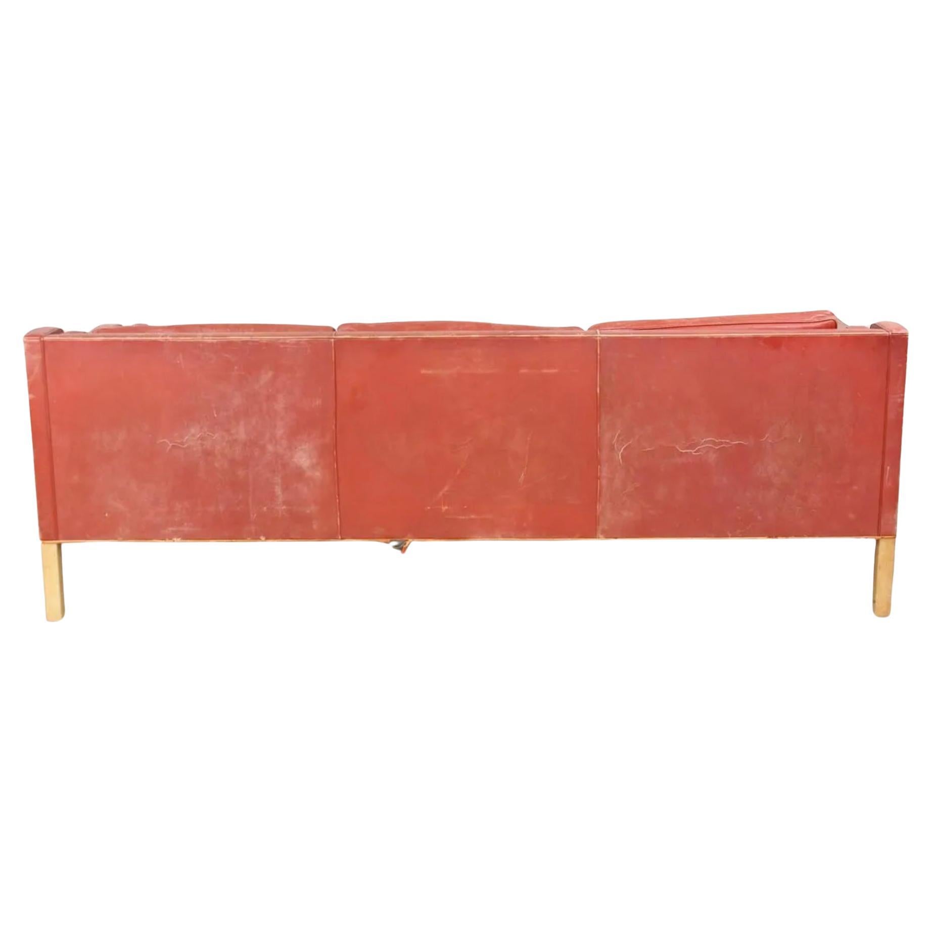 Mid-20th Century Mid century Danish Modern Beautiful Red Leather 3 Seat Sofa by Børge Mogensen For Sale