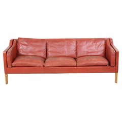 Mid century Danish Modern Beautiful Red Leather 3 Seat Sofa by Børge Mogensen