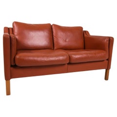 Mid Century Danish Modern Beautiful Red Leather loveseat Sofa oak Legs