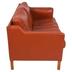 Mid Century Danish Modern Beautiful Red Leather loveseat Sofa oak Legs