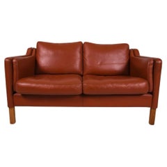 Mid Century Danish Modern Beautiful Red Leather loveseat Sofa oak Legs