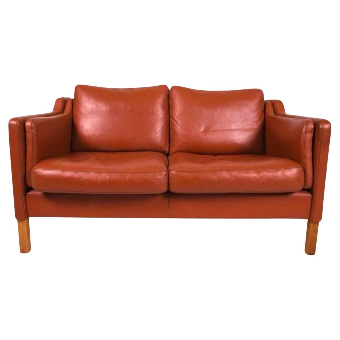 Mid Century Danish Modern Beautiful Red Leather loveseat Sofa oak Legs