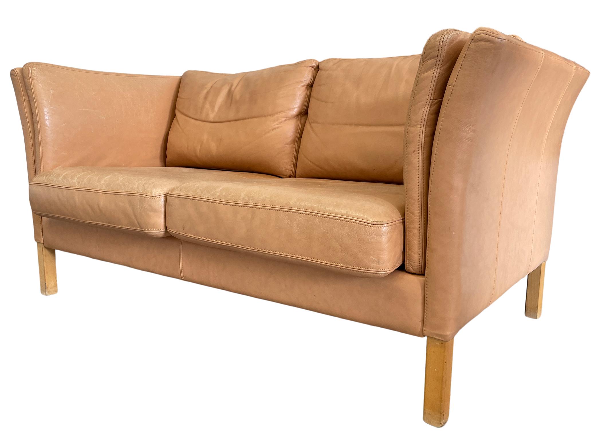 tan leather 2 seater couch