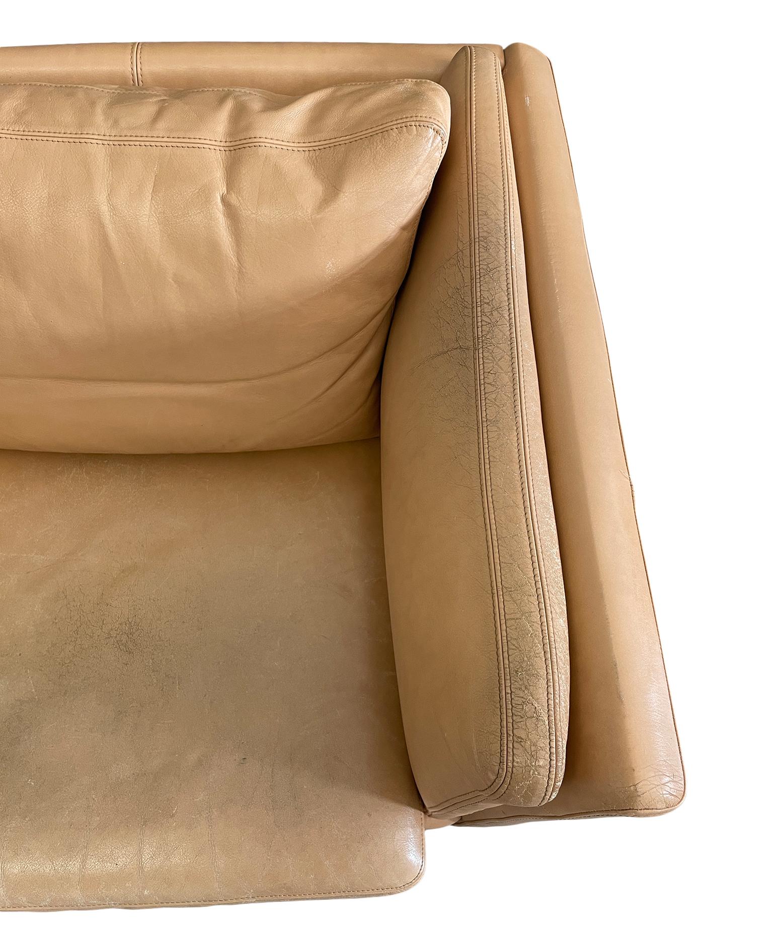 Mid-Century Modern Mid Century Danish Modern Beautiful Tan Leather 2 Seat Sofa Birch Legs