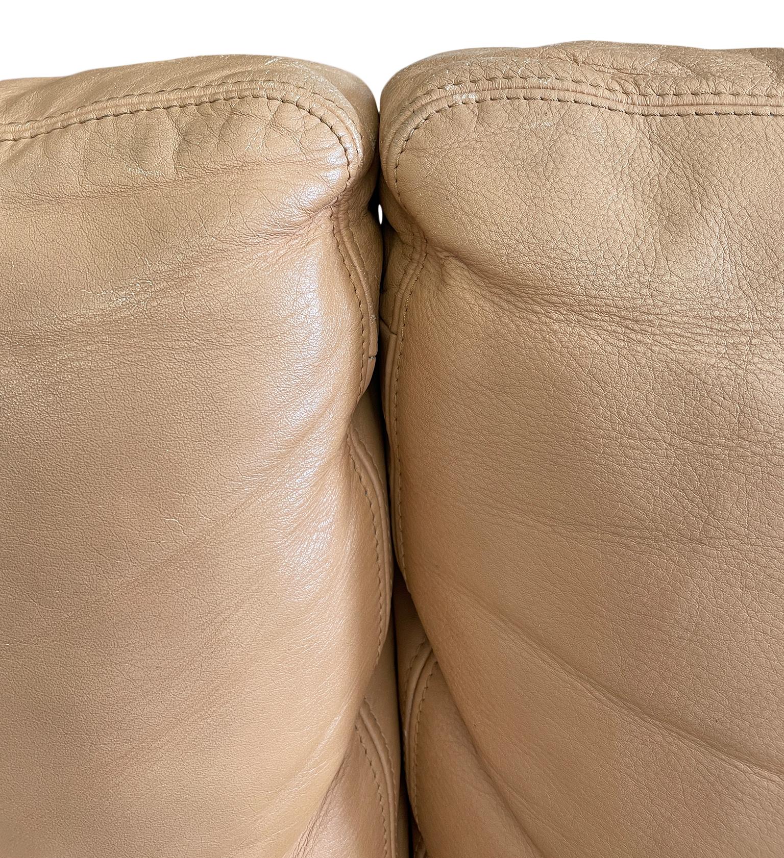 Mid-20th Century Mid Century Danish Modern Beautiful Tan Leather 2 Seat Sofa Birch Legs