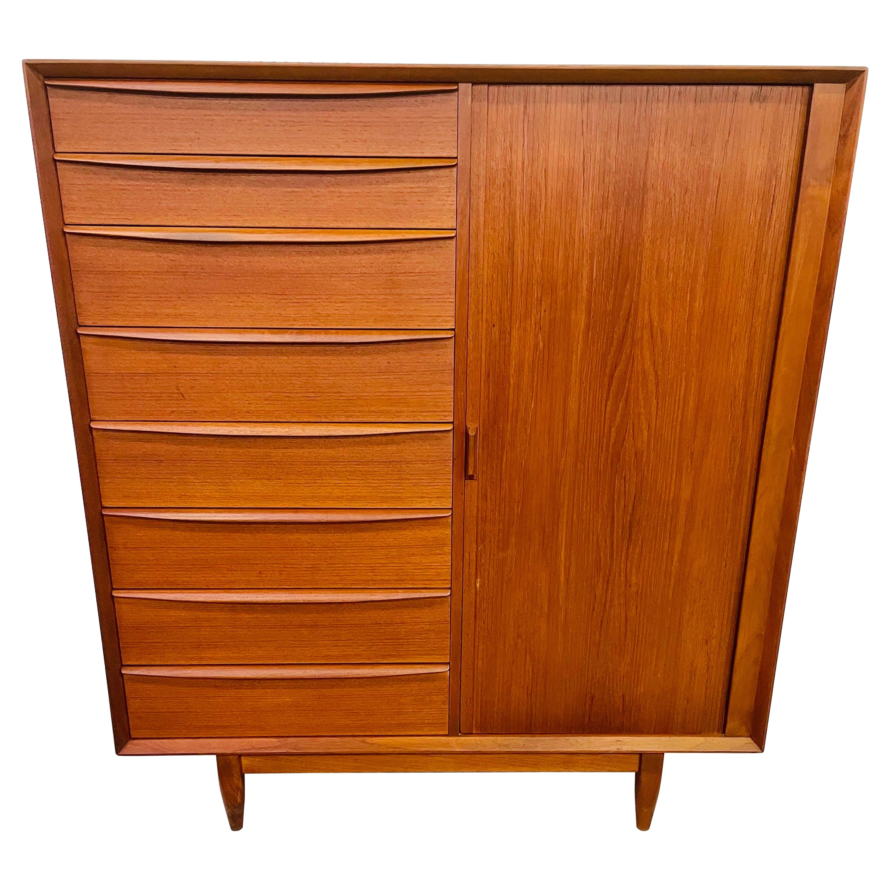 Mid-Century Danish Modern Bernhard Pedersen 
Son Teak Tambour Gentleman’s Chest