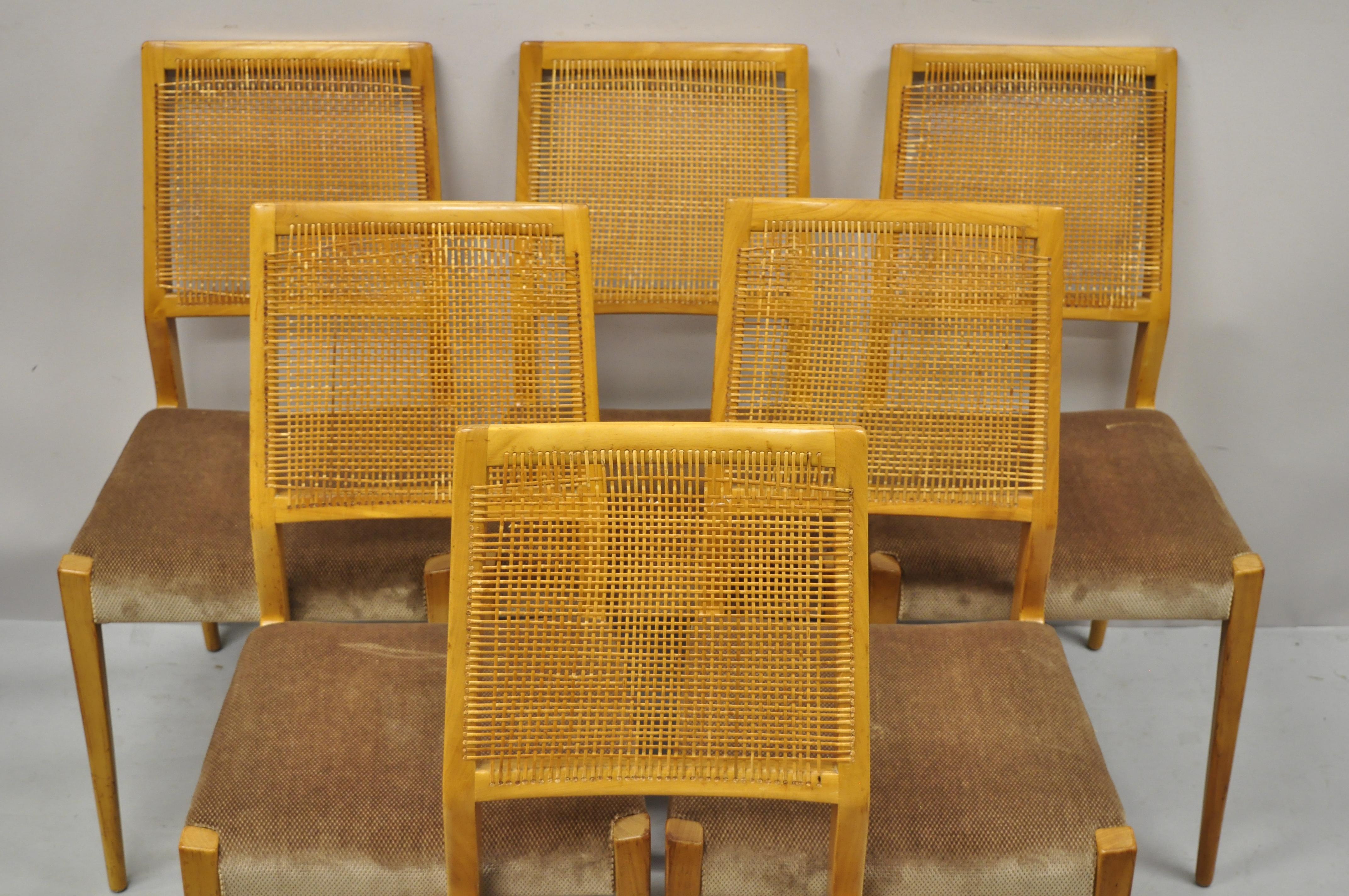 Mid-Century Modern Mid Century Danish Modern Birch Wood Cane Back Dining Side Chairs, Set of 6 For Sale