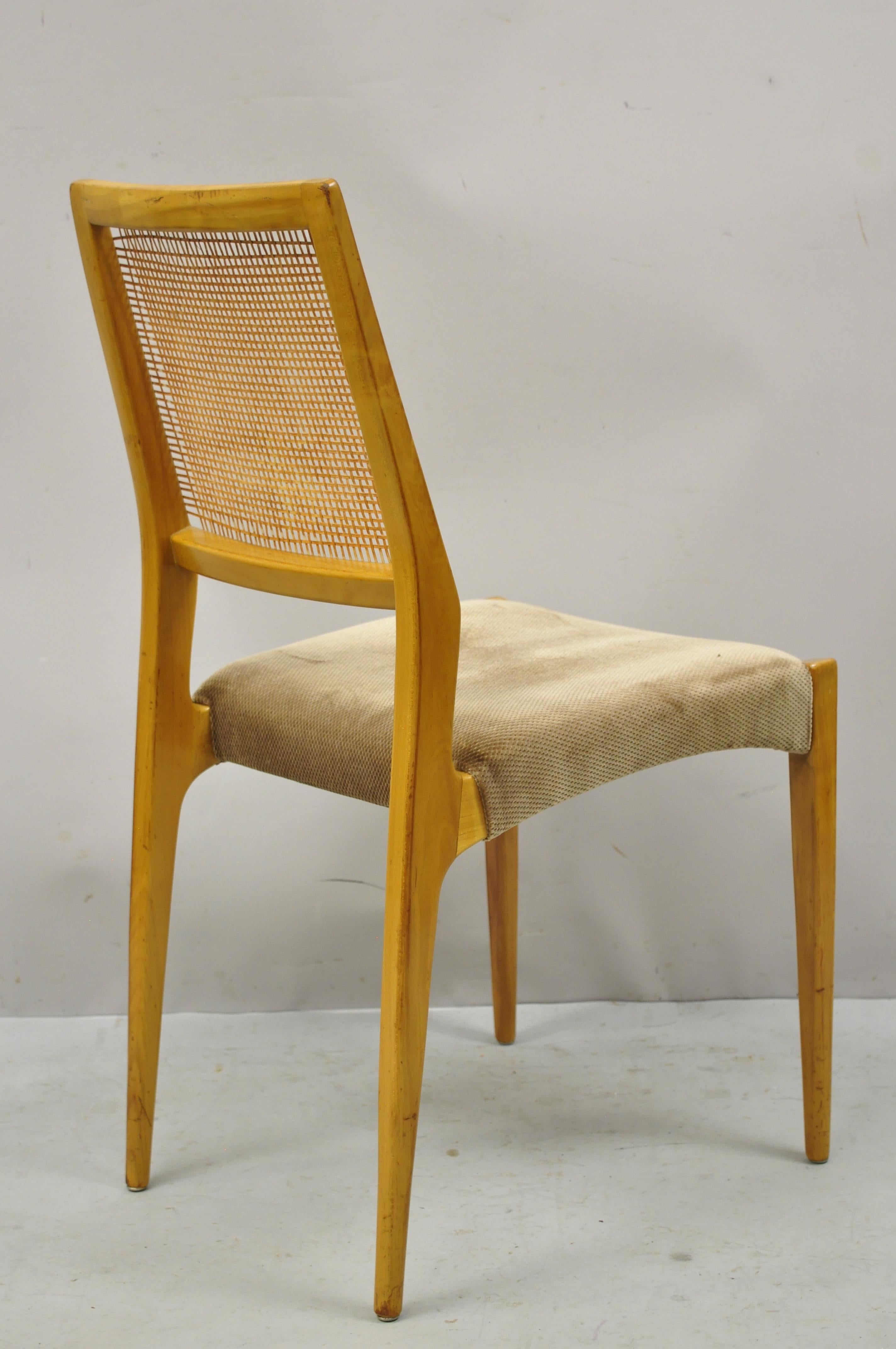 Mid Century Danish Modern Birch Wood Cane Back Dining Side Chairs, Set of 6 In Good Condition For Sale In Philadelphia, PA