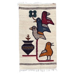 Vintage Mid-Century Danish Modern Bird Motif Wall Tapestry