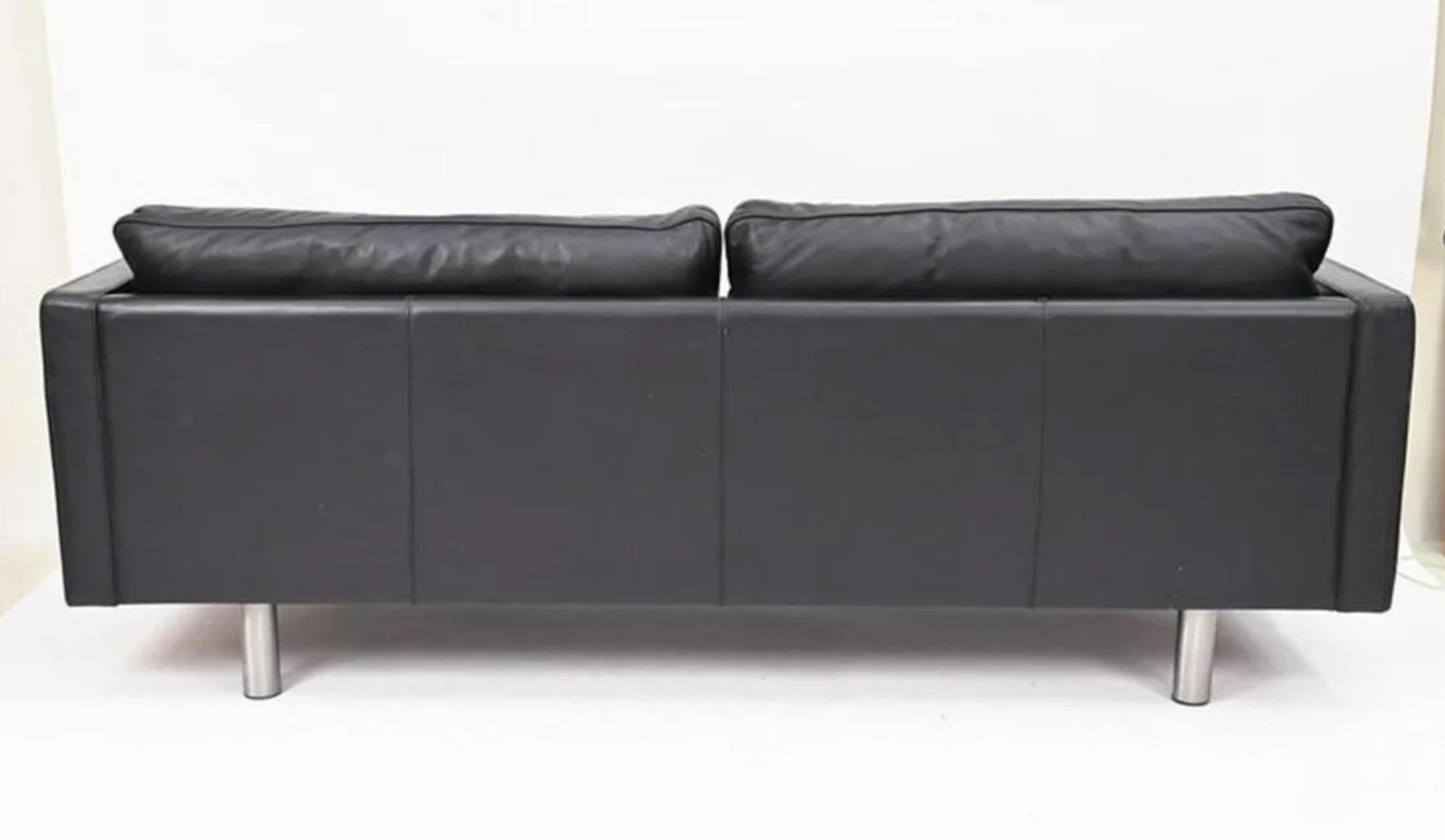 Mid-Century Modern Mid century Danish Modern Black Leather Sofa chrome Legs by Erik Jørgensen