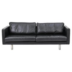 Mid century Danish Modern Black Leather Sofa chrome Legs by Erik Jørgensen 
