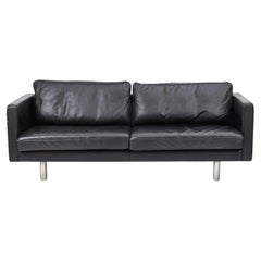 Mid century Danish Modern Black Leather Sofa chrome Legs by Erik Jørgensen