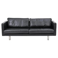 Mid century Danish Modern Schwarzes Ledersofa mit Chromfüßen von Erik Jørgensen 