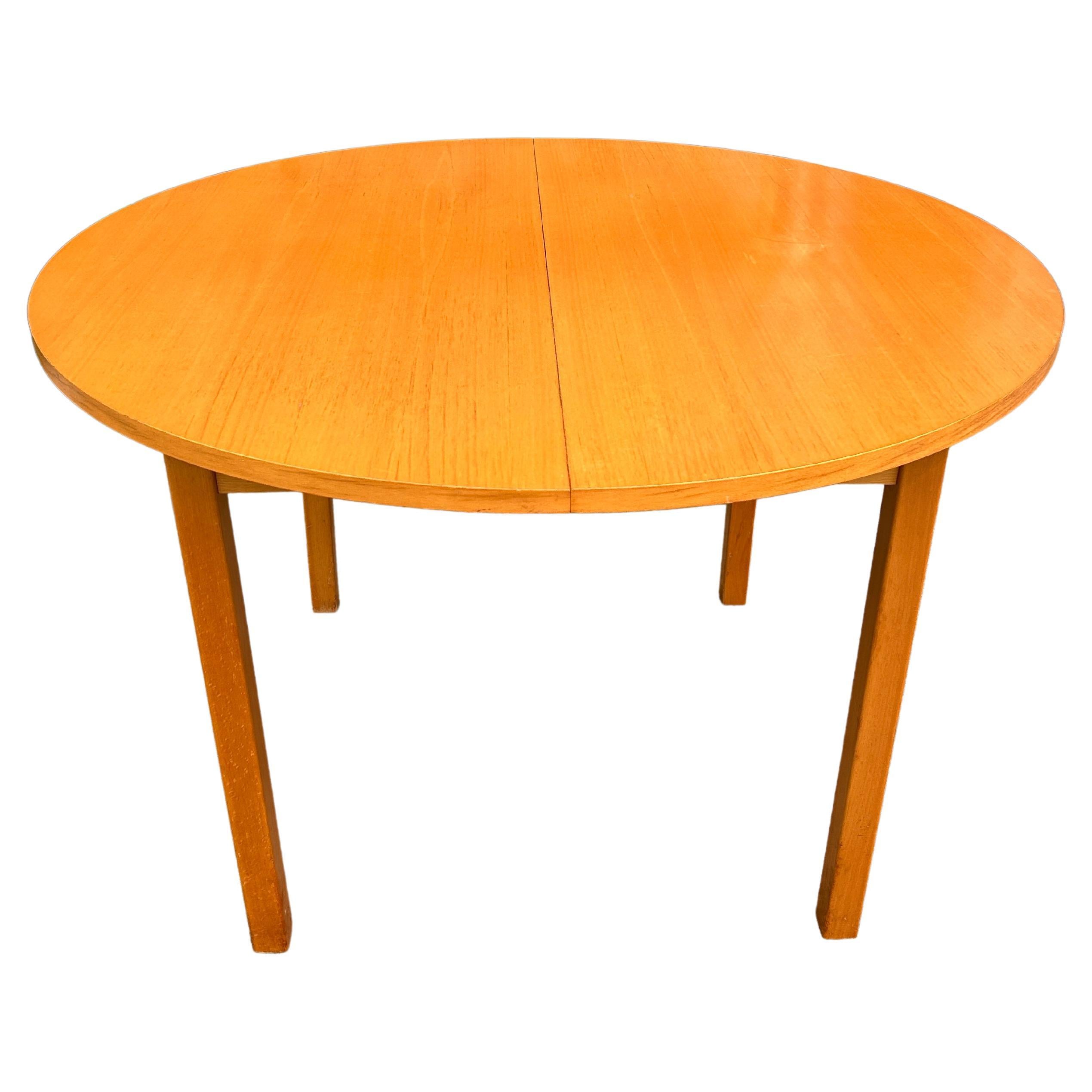 Midcentury Danish Modern Blonde Finish Birch Round Dining Table with 1